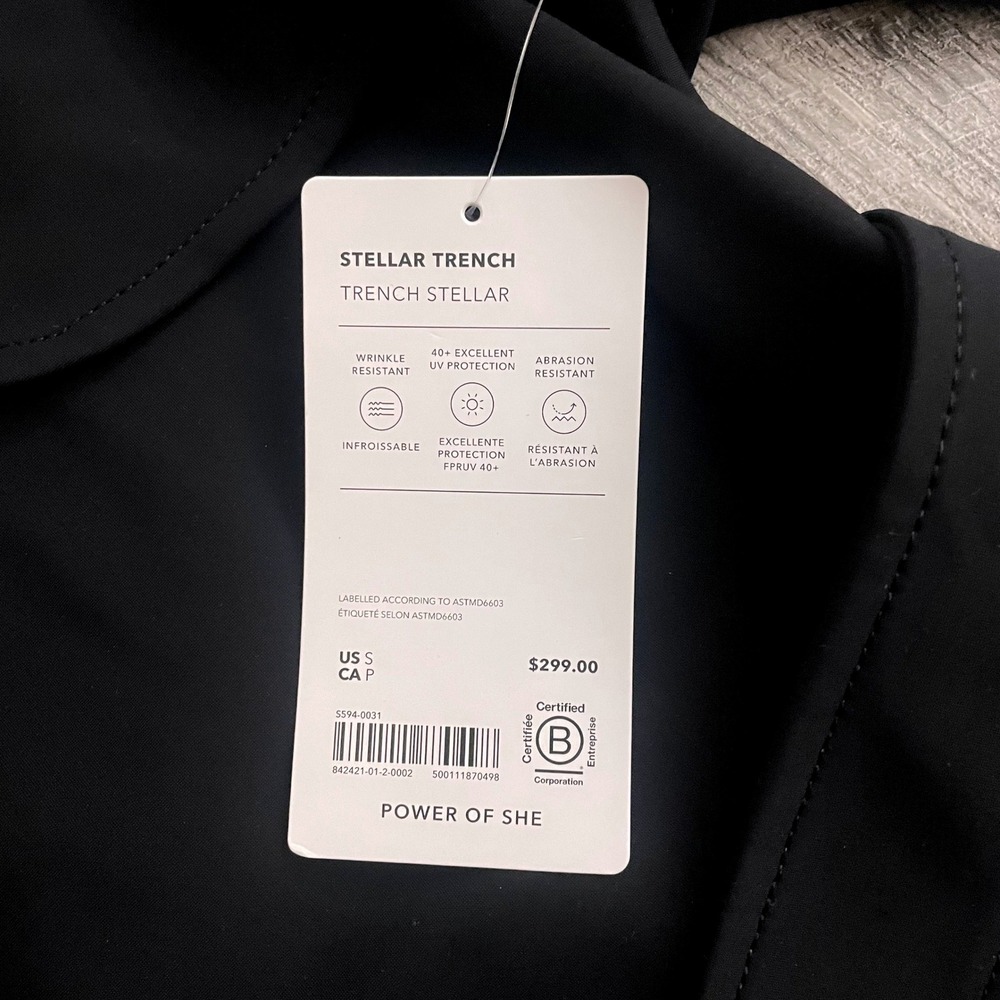 Athleta Stellar Trench Coat Black 842421 Wrinkle Resistant UPF 40+ Womens Small - Picture 5 of 9